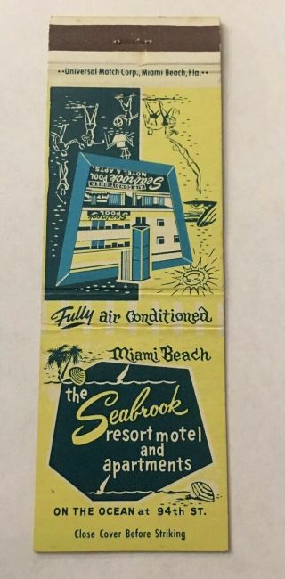 Vintage Matchbook Cover Matchcover The Seabrook Resort Motel Miami Beach Fl