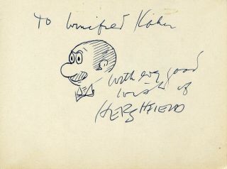 Harry Hershfield (cartoonist) : Autograph Signature W/ Caricature Self - Portrait