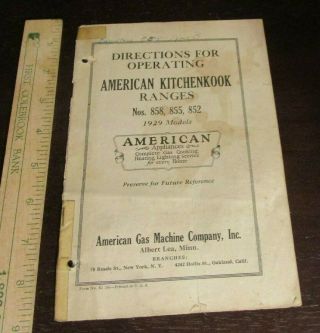 Rare 1929 Models American Kitchen Kook Ranges Directions For Operating Booklet