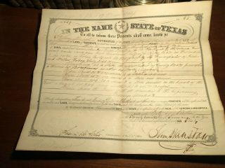 Sam Houston Signed Land Grant.  Authentic Signature,  Autograph.  Dated 1860