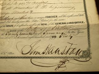 Sam Houston Signed Land Grant.  Authentic Signature,  Autograph.  Dated 1860 2