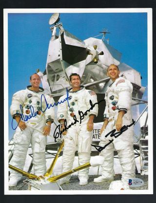 Apollo 12 Full Crew Signed 8x10 Nasa Litho Beckett Authentic Conrad,  Bean.