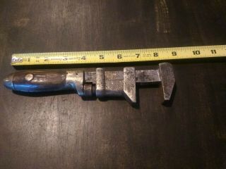 Antique Coes Wrench Co 8 1/2 " Adjustable Monkey Wrench Hammer Wood Handle