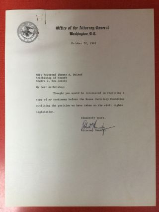 U.  S.  Attorney General Robert F.  Kennedy Signed Typed Letter On Civil Rights 1963