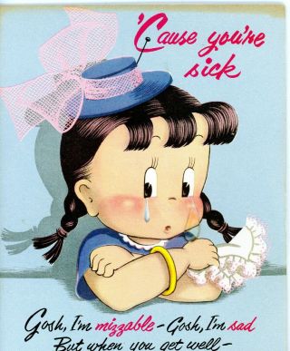 Vintage Norcross Susie Q Get Well Greeting Card Crying A Plastic Tear 3373