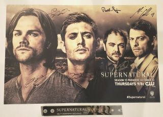 6x Supernatural Cast Signed Poster W/wristband Sdcc 2016