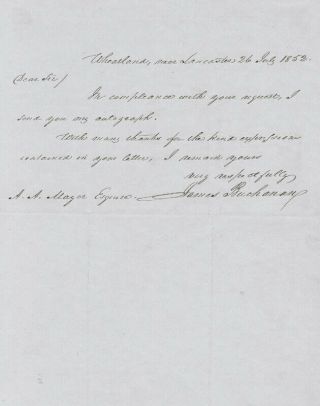 James Buchanan - Autograph Letter Signed 07/26/1852