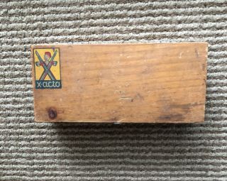 Vintage X - Acto Knife Set In Wood Box With X - Acto Man Logo
