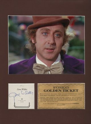 Gene Wilder Autograph.  Custom Matted Signed Willy Wonka Golden Ticket Display.