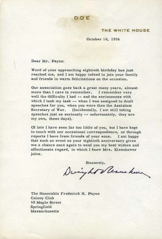 Dwight Eisenhower Jsa Signed 1956 Letter Autograph