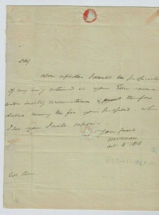 Signed Martin Van Buren To Aaron Burr 1818 Autograph Letter Ny Ag