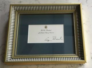 Vice President George H.  W.  Bush Signed Autographed Card As Reagan Vp Framed