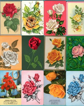 12 Single Swap Playing Cards Roses Red White Yellow Pink Blue Vintage