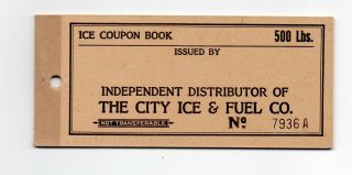 Vintage City Ice & Fuel Co.  Ice Coupon Book 500 Lbs Cincinnati Ohio Near