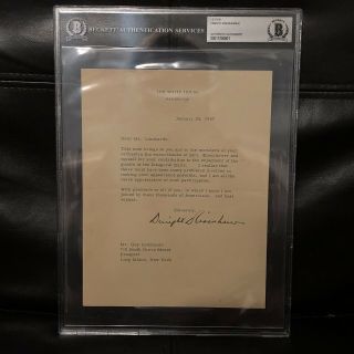 Pres.  Dwight D.  Eisenhower Signed Autographed White House Document - Bas Beckett