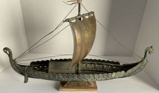 Vintage 1950s Copper Bronze Serpent Dragon Viking Ship - Edward Aagaard Iron Art