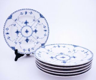 6 Dinner Plates 571 - Blue Fluted - Royal Copenhagen - Half Lace - 1st Quality
