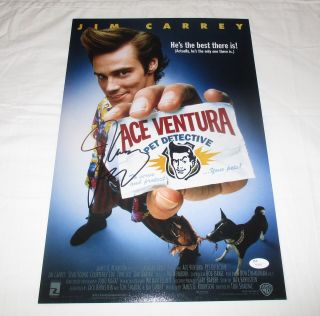 Jim Carrey Signed Ace Ventura: Pet Detective 12x18 Movie Poster Jsa