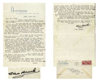 Stan Laurel Letter Signed Re Clark Gable & Fairbanks Sr