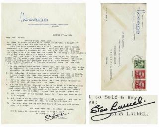 Stan Laurel Letter Signed Re Marcel Marceau