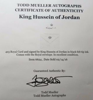 “King Hussein bin Talal of Jordan” Hand Signed Royal Card Todd Mueller 3