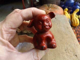 Vintage Early 1900s Cast Iron Pup Paperweight Mathews Steel Pa Big Red 2 1/8 "