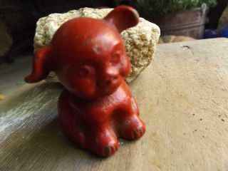 Vintage Early 1900s Cast Iron Pup Paperweight Mathews Steel PA Big RED 2 1/8 