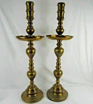 Floor Brass Copper Candle Holders Church 37 " Home Decor Large Vintage Set Of 2