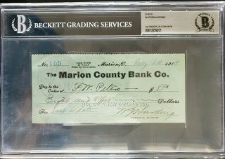 Warren G.  Harding President Signed Autograph Check Beckett Bas Authentic