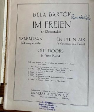 Bela Bartok Hungarian Composer Signed Music Im Freien Universal Edition No.  88
