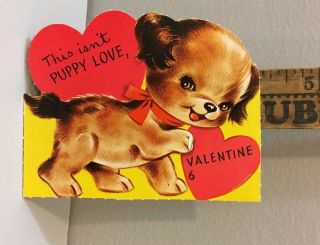 Vtg Valentine Card Brown Puppy Dog Red Collar " Isn 
