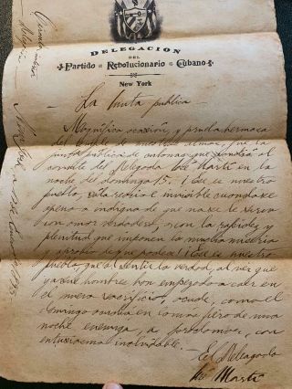 1893 Letter Document Signed By Jose Marti Revolution Cuban