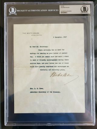 Woodrow Wilson President Signed Autograph Tls Beckett Bas Authentic