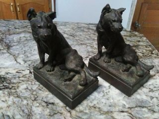 1922 Antique Office Paul Herzel Pompeian Bronze Clad Hyenas 153 Bookends Signed
