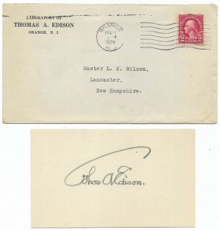Thomas Edison Autographed Card (in Pencil) With Accompanying Edison Lab Envelope