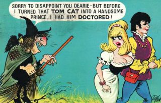 Rude Risque Comic Witch Lady Handsome Prince Doctored Bamforth Postcard