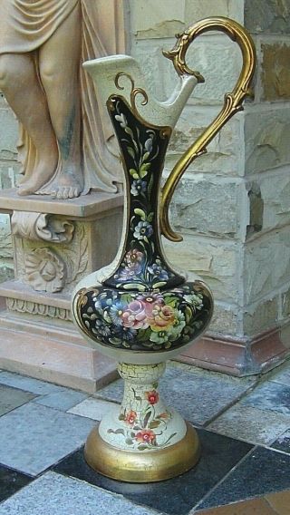 Early 20c Chinese Extra Large Ceramic Hand Painted Glazed Ornate Pitcher,  Vase