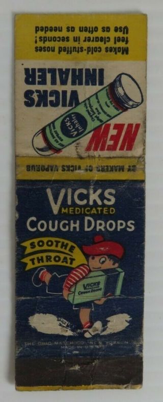Vintage Vicks Cough Drops And Inhaler Matchbook Cover (inv23941)