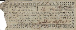 Daniel Carroll Signed Washington City Canal Lottery Ticket - Revolutionary