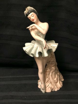 Vintage Florence Ceramics Figurine Blue Ballerina Label
