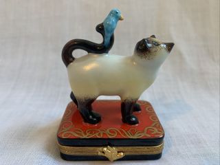 Artoria Limoges Limited Edition Siamese Cat With Bluebird