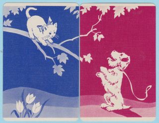 2 Single Vintage Swap/playing Cards Cat In Tree,  Dog Id 