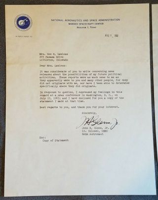 John Glenn Typed Letter Signed 1963 Autograph Politics Astronaut