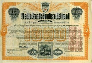 Rio Grande Southern Railroad Company $1000 Bond