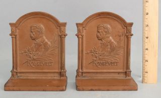 Antique Teddy Roosevelt,  Bradley & Hubbard Bronzed Cast Iron Bookends,  Nr