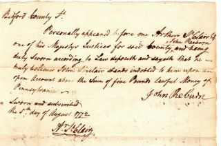 Arthur St Clair,  7th President of U S in Congress Assembled; 1772 Autograph Doc ' 2