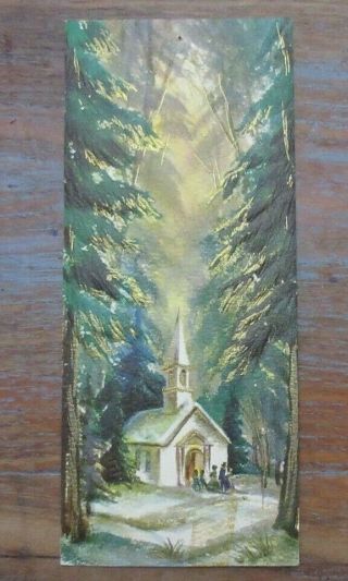 Vintage Signed Mid - Century Hallmark Slim Jim Christmas Card Church In Forest