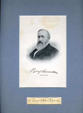 Benjamin Harrison Jsa Hand Signed Matted Cut With Photo Autograph