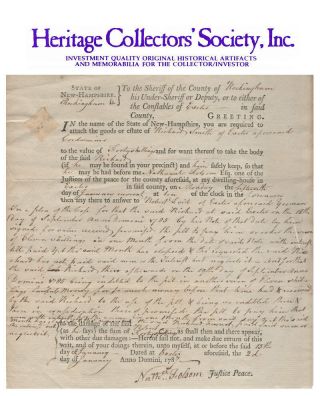 Nathaniel Folsom,  Revolutionary War Hero,  Signed Document Dated 1787
