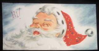 Vintage Christmas Greeting Card Giant Santa Face Mid Century